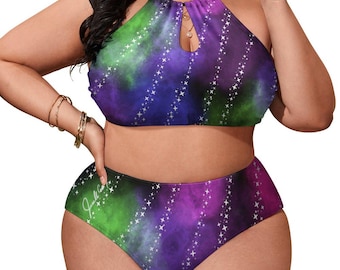 Cosmic Halter Top Swimsuit, Plus Size Two-Piece
