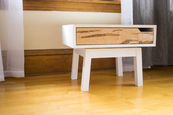 Bedside Table Night Stand Mid Century Modern White Solid Etsy