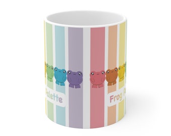 Frog palette, cute rainbow frogs on Ceramic Coffee Cups, 11oz, 15oz