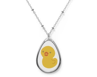 Duckie the cute yellow rubber duck, Oval Necklace