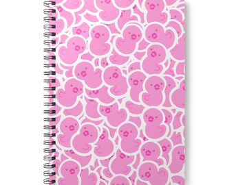 Duckie the cute rubber duck, pink version, wirobound Softcover Notebook, A5