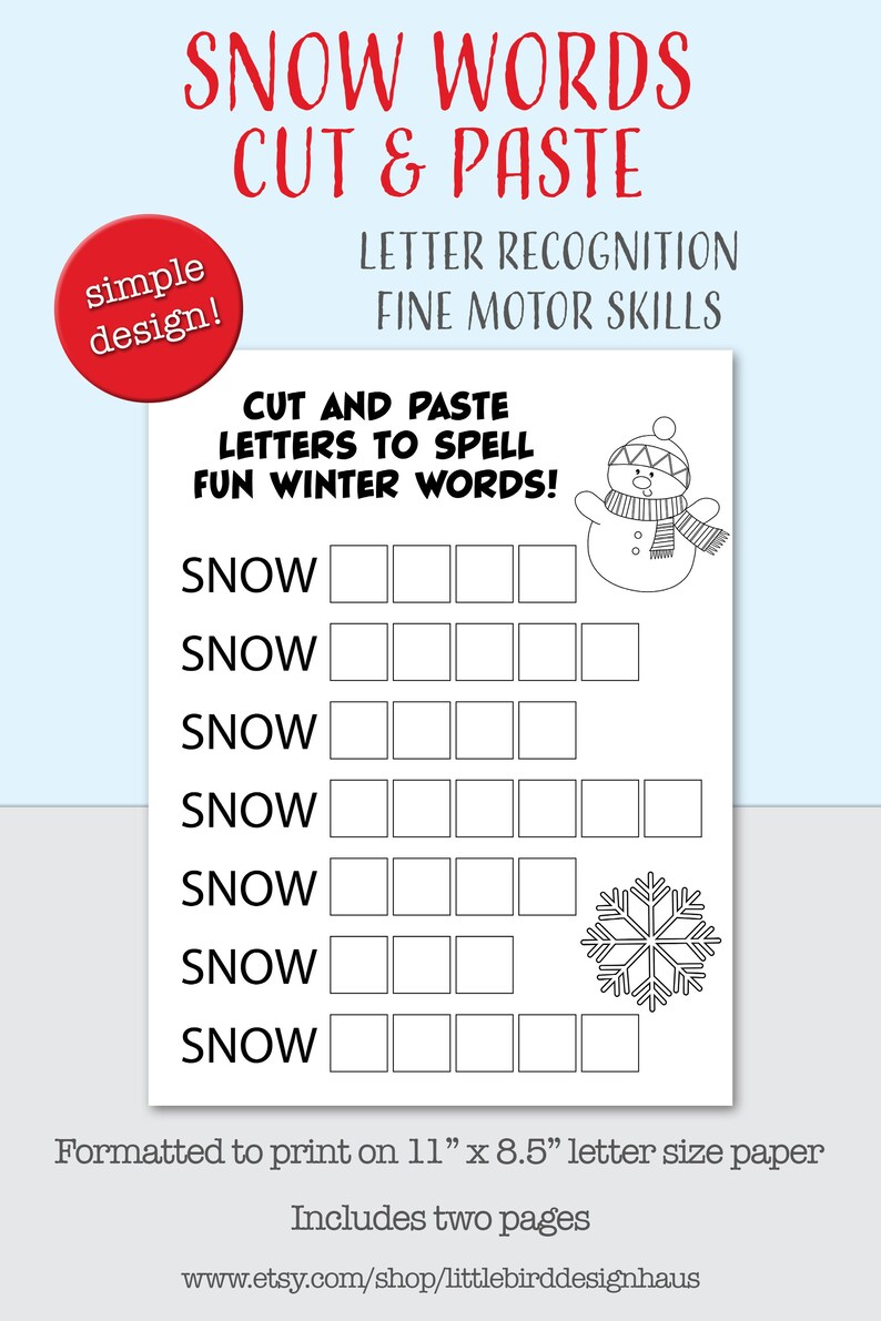 Winter Cut and Paste Activity Worksheet Printable Kindergarten