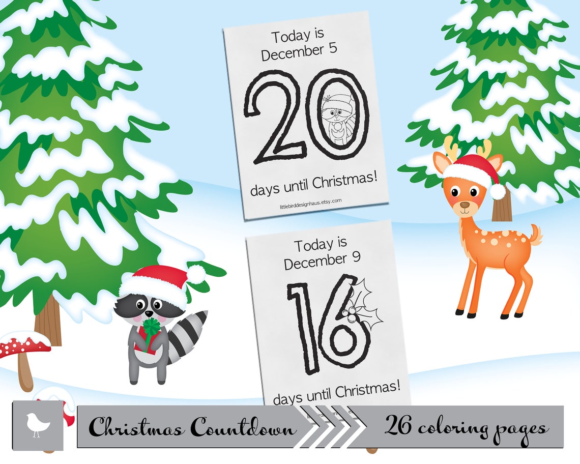Christmas Countdown Printable Coloring Sheets Worksheets - Etsy