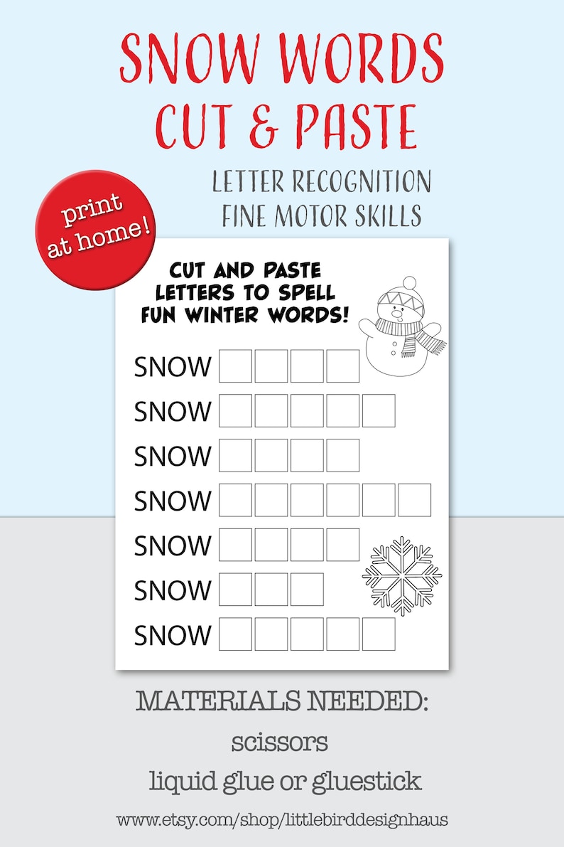 Winter Cut and Paste Activity Worksheet Printable Kindergarten