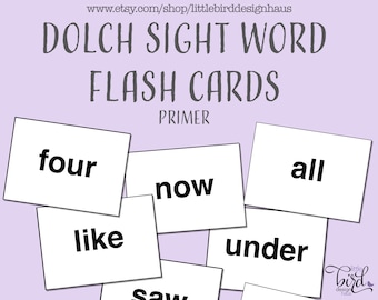 52 Dolch Primer Sight Word Flash Cards Printable. Kindergarten. Flashcards. Sight Words.