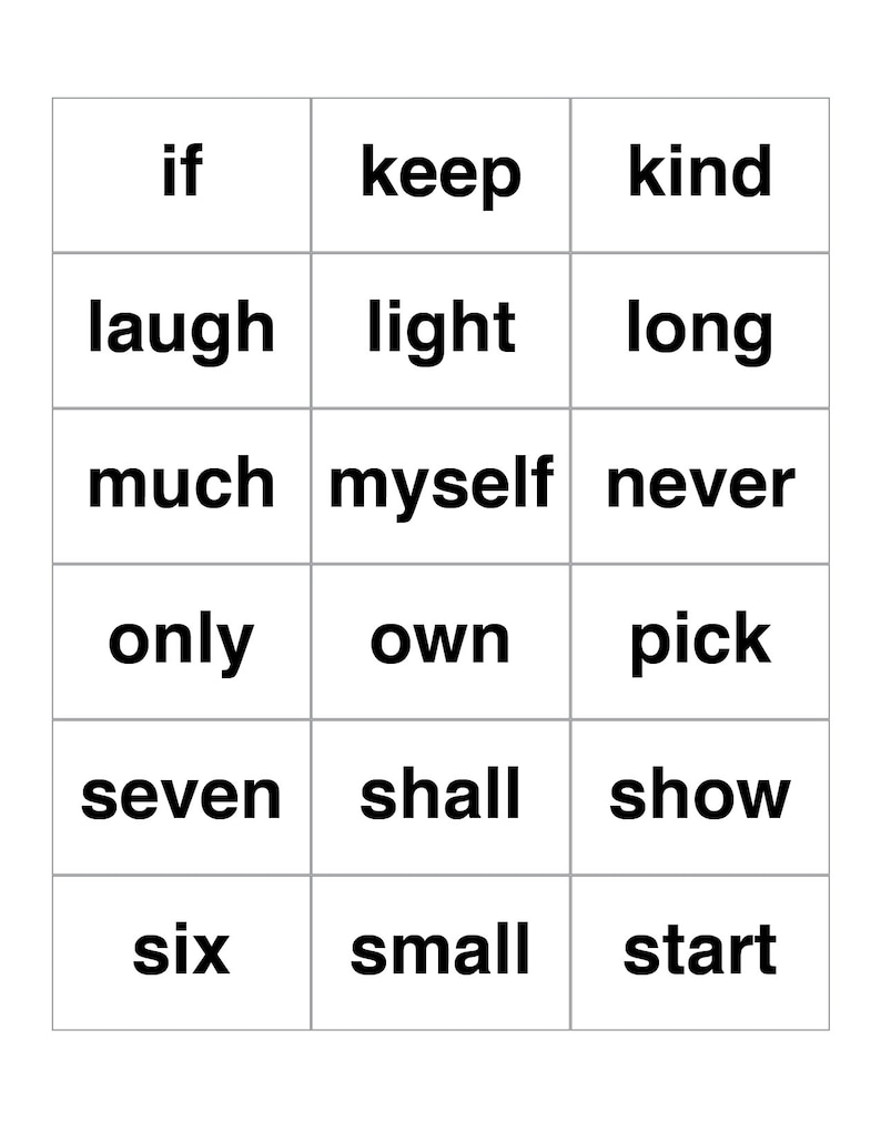 Pre Primer Dolch Sight Words List
