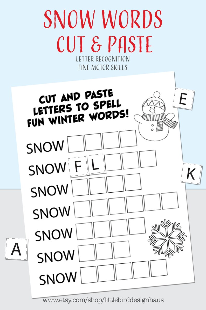Winter Cut and Paste Activity Worksheet Printable Kindergarten