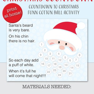 Christmas Countdown Printable, Advent Calendar, Santa's Cotton Ball ...