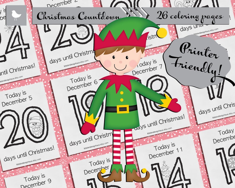 Christmas Countdown Printable Coloring Sheets, Worksheets, Preschool ...