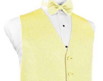 Woven Pattern Tuxedo Vest and Bow Tie in Shades of Yellow
