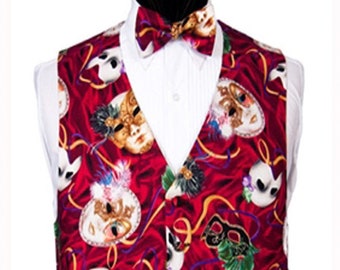 Mardi Gras Phantom Masks Vest and Matching Bow Tie