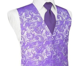 Freesia Paisley Satin Vest with Matching Paisley Bow Tie or Long Tie and Pocket Square