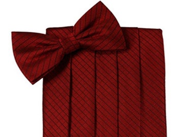 Assorted Gird Pattern Cummerbund and Bow Tie Sets in Claret Red and Wine