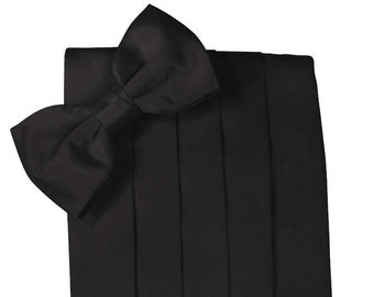 Black Big and Tall Silk Cummerbund and Bow Tie Set