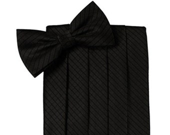 Assorted Grid Pattern Cummerbund and Bow Tie Sets in Black, Ivory and White