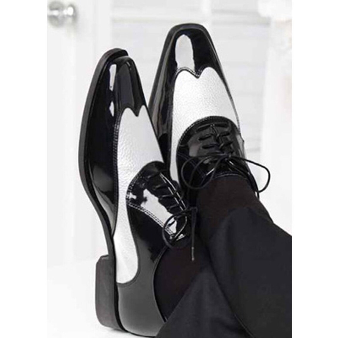 black and white tuxedo heels