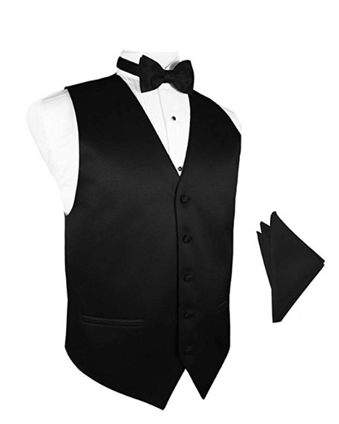 Satin Tuxedo Vest With Bow Tie & Pocket Square Set in Black - Etsy