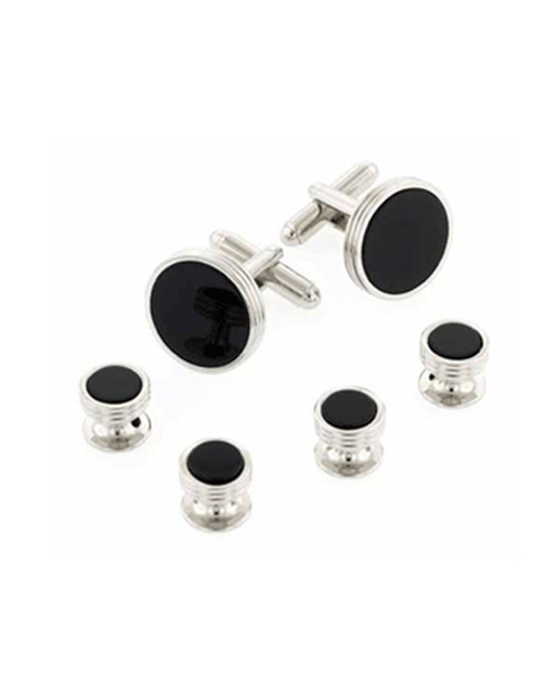 Genuine Onyx Concentric Circle Top Edge Tuxedo Studs and Cuff Links Set ...