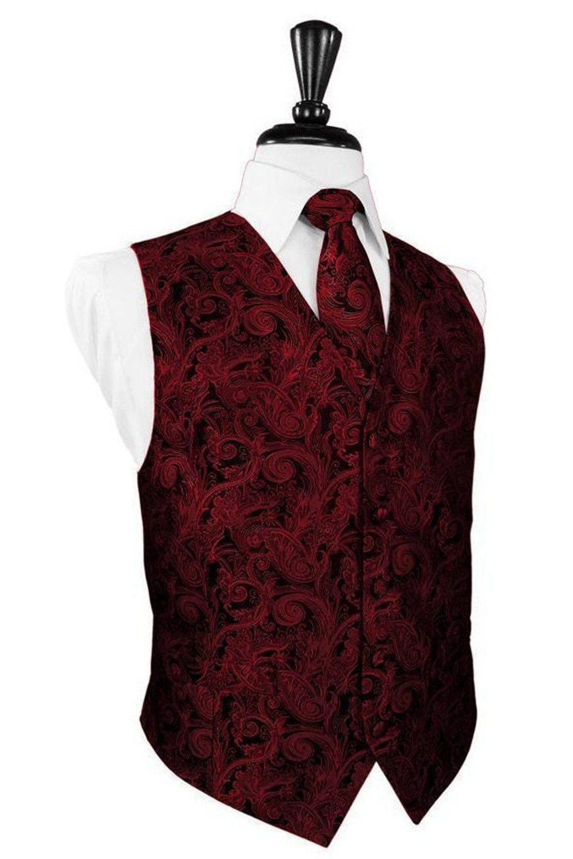 Scarlet Paisley Satin Vest and Matching Bow Tie or Long Tie and Pocket ...