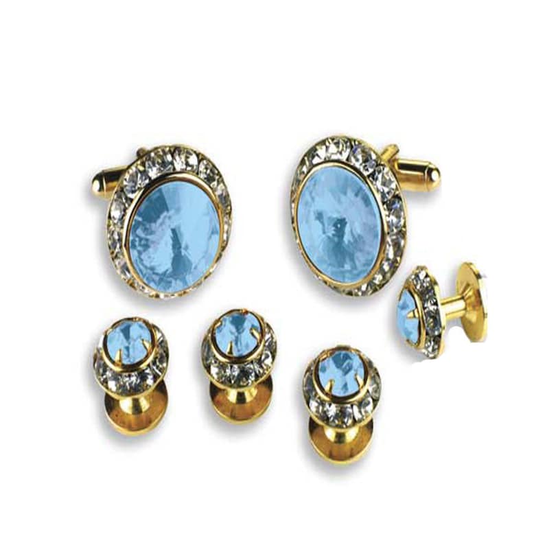Assorted Color Austrian Crystal Tuxedo Studs and Cuff Links in Gold or Silver Trim