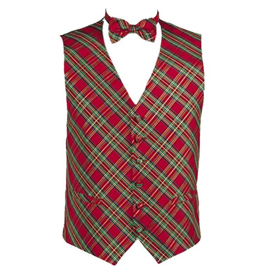 Green Plaid Vest and Bow Tie 