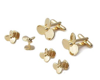 Boat Propellers Cuff Links and Studs in Gold