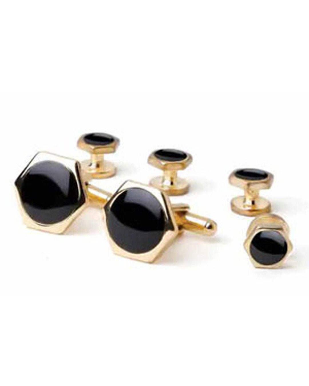 Hexagon Tuxedo Cuff Links and Studs Set in Gold - Etsy