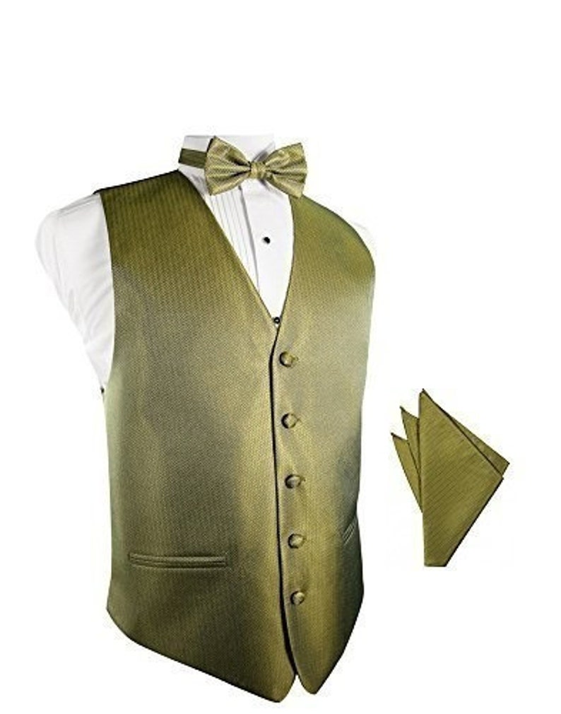 Gold Herringbone Tuxedo Vest With Bowtie & Pocket Square Set Etsy
