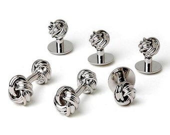 Two Sided Rhodium Love Knot Cuff Links and Studs