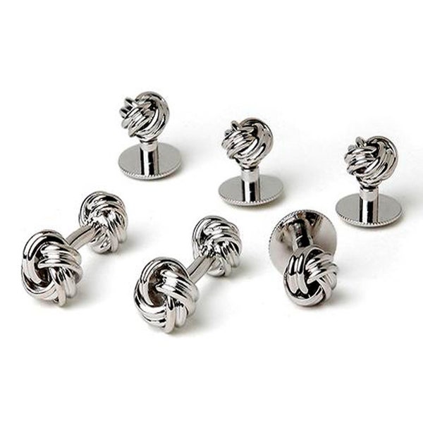 Two Sided Rhodium Love Knot Cuff Links and Studs