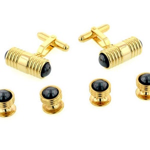Hematite Ended Tuxedo Cuff Links and Studs Set in a Gold or Silver Plated Setting