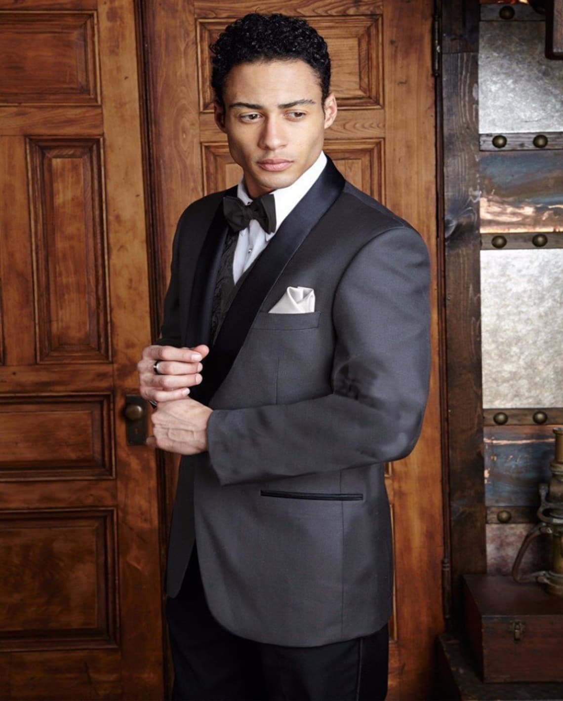 Men's Modern Fit Steel Grey Tuxedo With Black Shawl Lapel Etsy