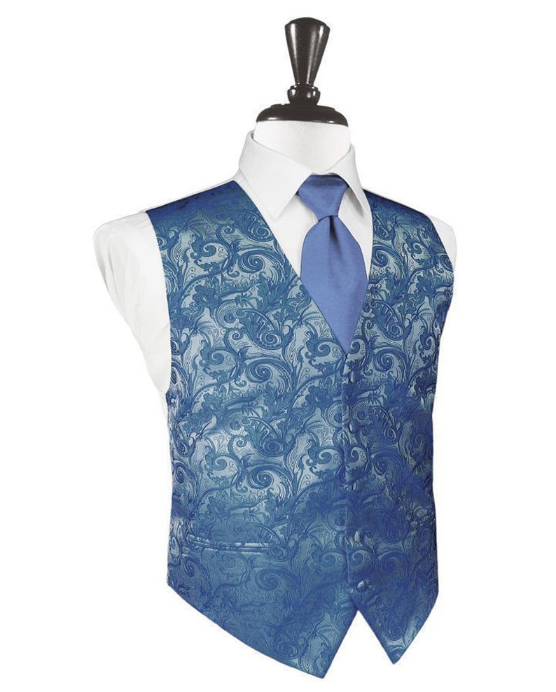 Paisley Satin Tuxedo Vest with Long Tie Bow Tie and Pocket Etsy