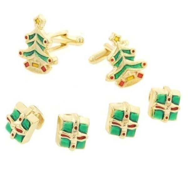 Gold Christmas Trees Cuff Links and Studs