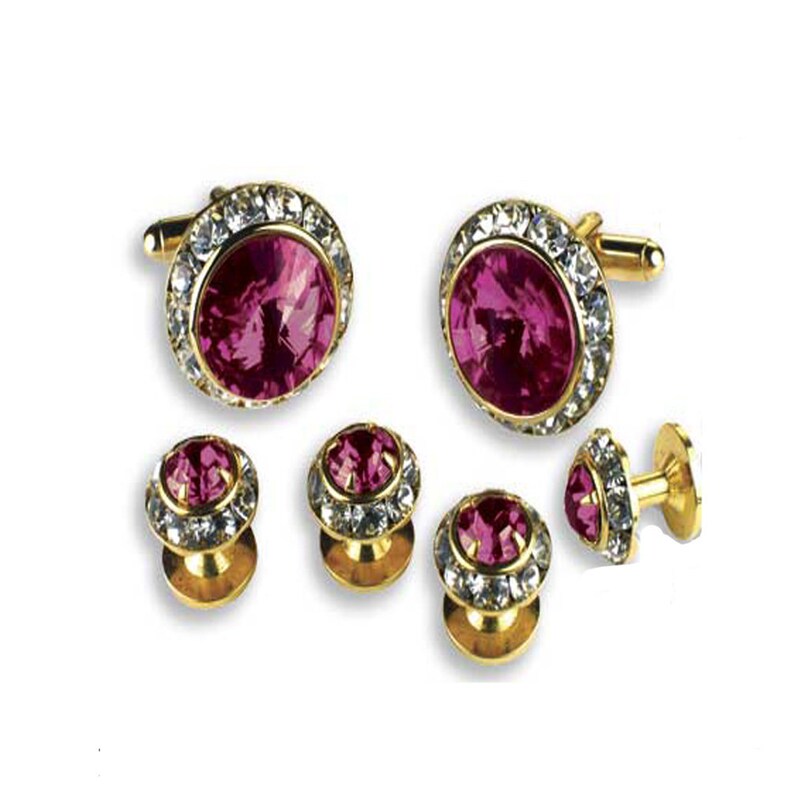 Assorted Color Austrian Crystal Tuxedo Studs and Cuff Links in Gold or Silver Trim