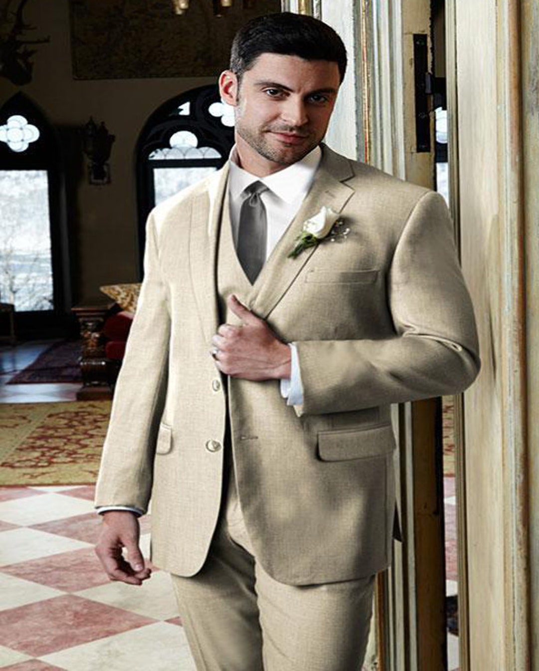 Men's Modern Fit Tan Two Button Notch Suit - Etsy