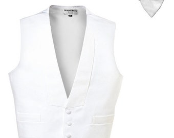 White Pique Full Back Tuxedo Vest with Pre Tied Pique Bow Tie or Self Tie Pique Bow Tie