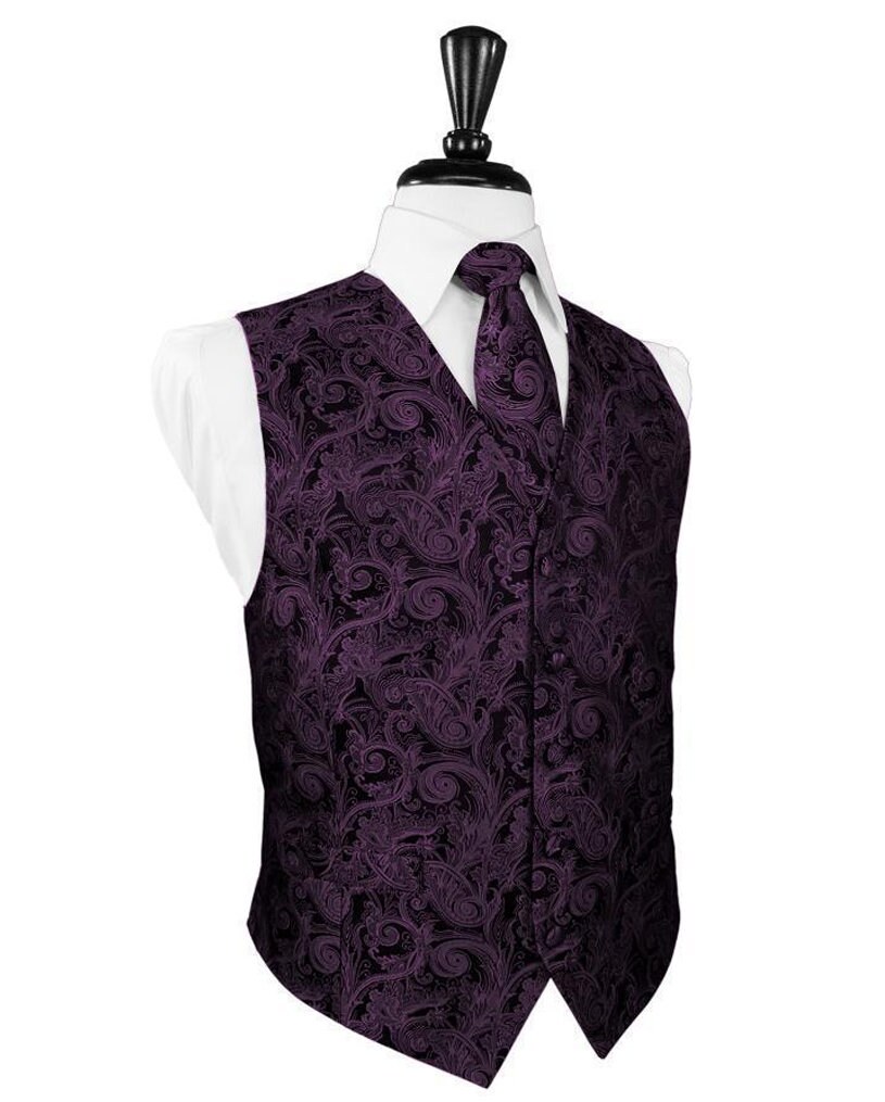 Paisley Satin Tuxedo Vest with Long Tie Bow Tie and Pocket | Etsy