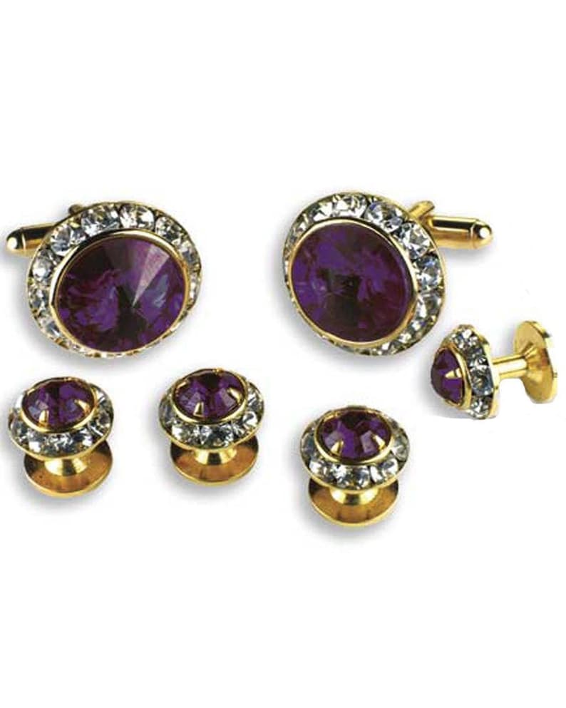 Assorted Color Austrian Crystal Tuxedo Studs and Cuff Links in Gold or Silver Trim