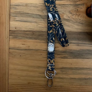 Owl Lanyard: Cotton Fabric, Optional Badge Reel