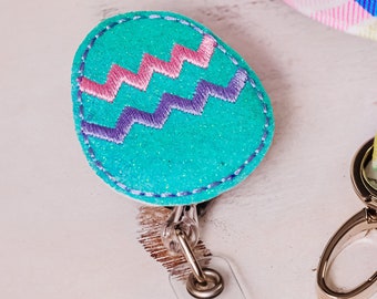 Teal Glitter Easter Egg Badge Reel: Nurse ID Holder