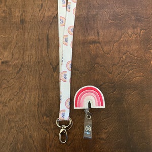 Rainbow Lanyard and Badge Reel Set, Pink Lanyard, Rainbow Badge Reel, End of the Year Teacher Gift