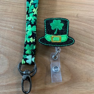 St Patrick&#39;s Day Lanyard with Clover Badge Reel