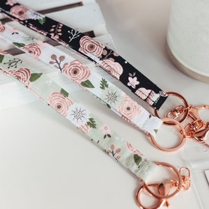 Rose Gold Floral Lanyard, Back to School Lanyard, Breakaway Lanyard