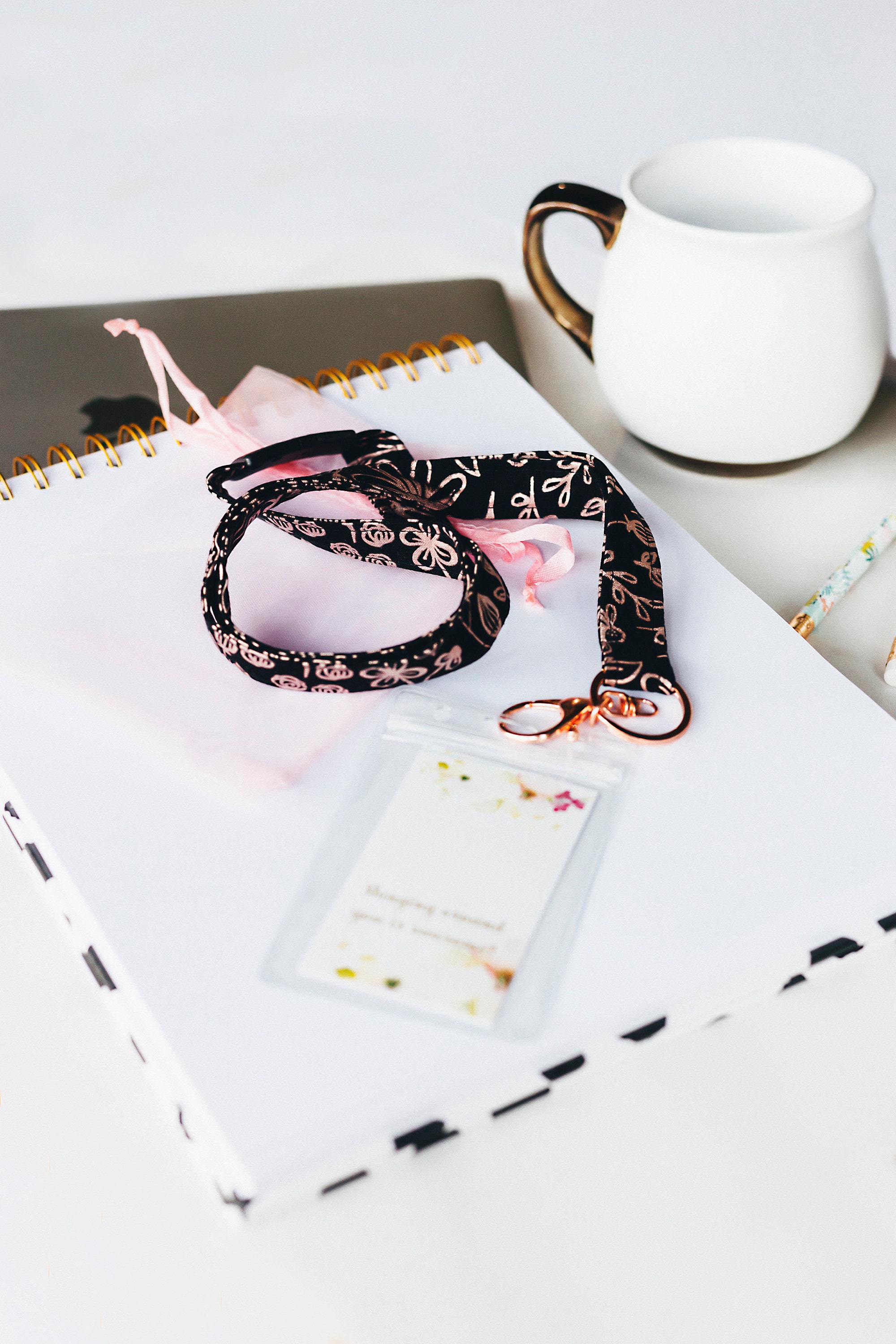 Rose Gold Breakaway Floral Lanyard with Matching Badge Reel | Etsy
