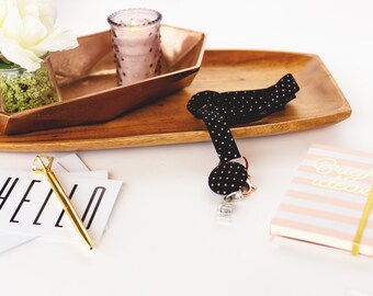 Polka Dot Breakaway Lanyard: Rose Gold Accents, Teacher Lanyard