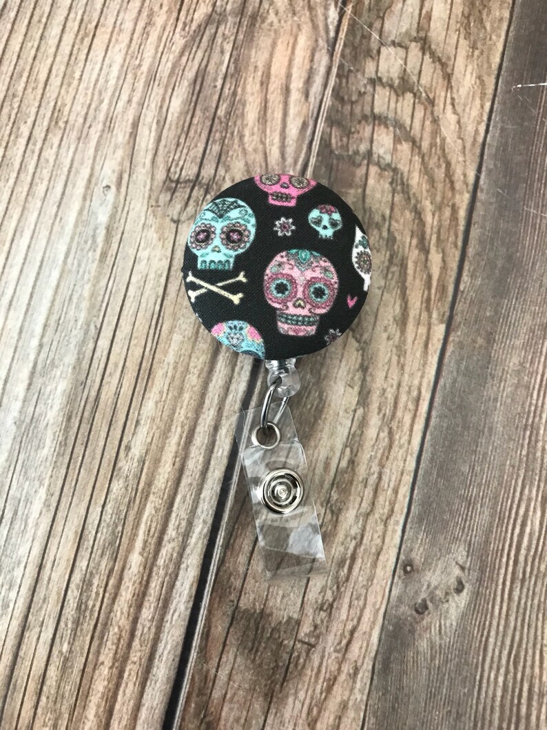 Sugar Skull Badge Reel Retractable ID Badge Cute Badge Etsy