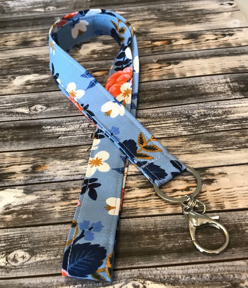 Rifle Paper Co Fabric Lanyard Blue Floral Rose Gold - Etsy New Zealand