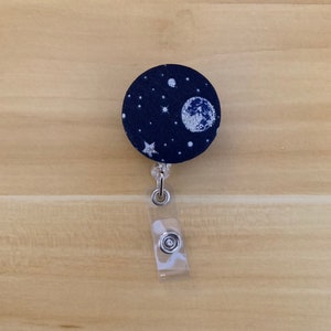 Space Badge Reel: Moon & Stars Retractable ID Badge