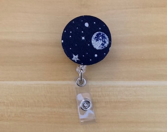 Space Badge Reel: Moon & Stars Retractable ID Badge
